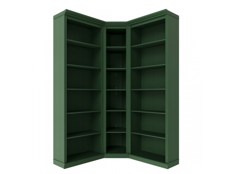 Kit com 3 estantes para canto em Madeira Maciça com 3 peças– Na cor verde| Coleção Biblioteca